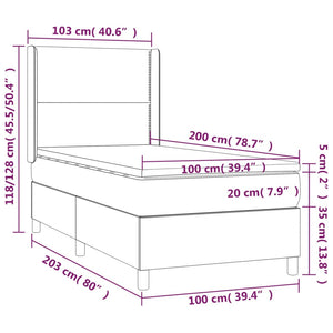 Κρεβάτι Boxspring με Στρώμα Σκούρο Γκρι 100x200 εκ. Υφασμάτινο