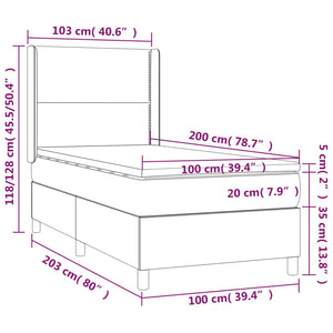 Κρεβάτι Boxspring με Στρώμα Κρεμ 100 x 200 εκ. Υφασμάτινο