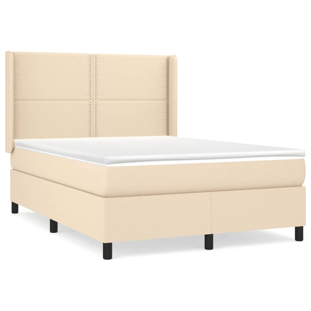Κρεβάτι Boxspring με Στρώμα Κρεμ 140x190 εκ. Υφασμάτινο - Pakobazaar