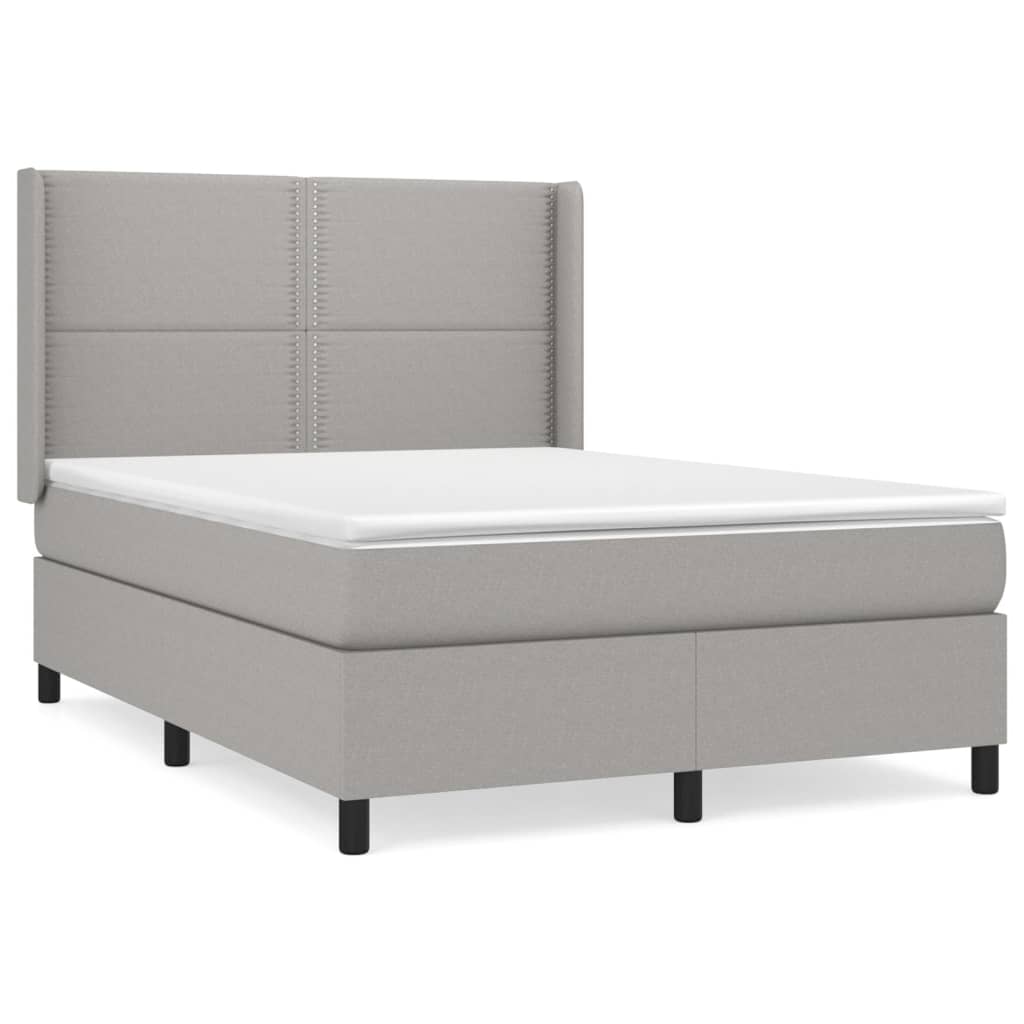 Κρεβάτι Boxspring με Στρώμα Ανοιχτό Γκρι 140x200 εκ. Υφασμάτινο - Pakobazaar
