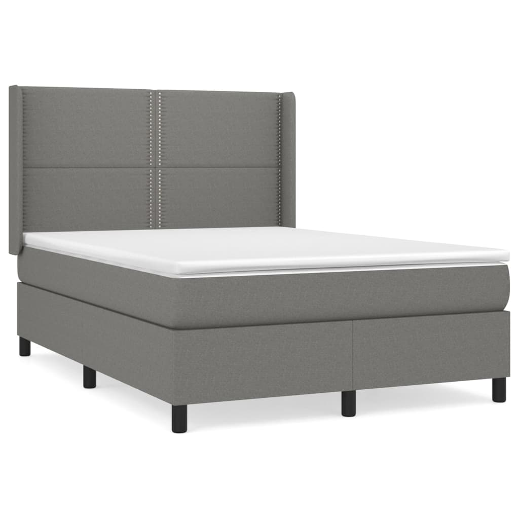 Κρεβάτι Boxspring με Στρώμα Σκούρο Γκρι 140x200 εκ Υφασμάτινο