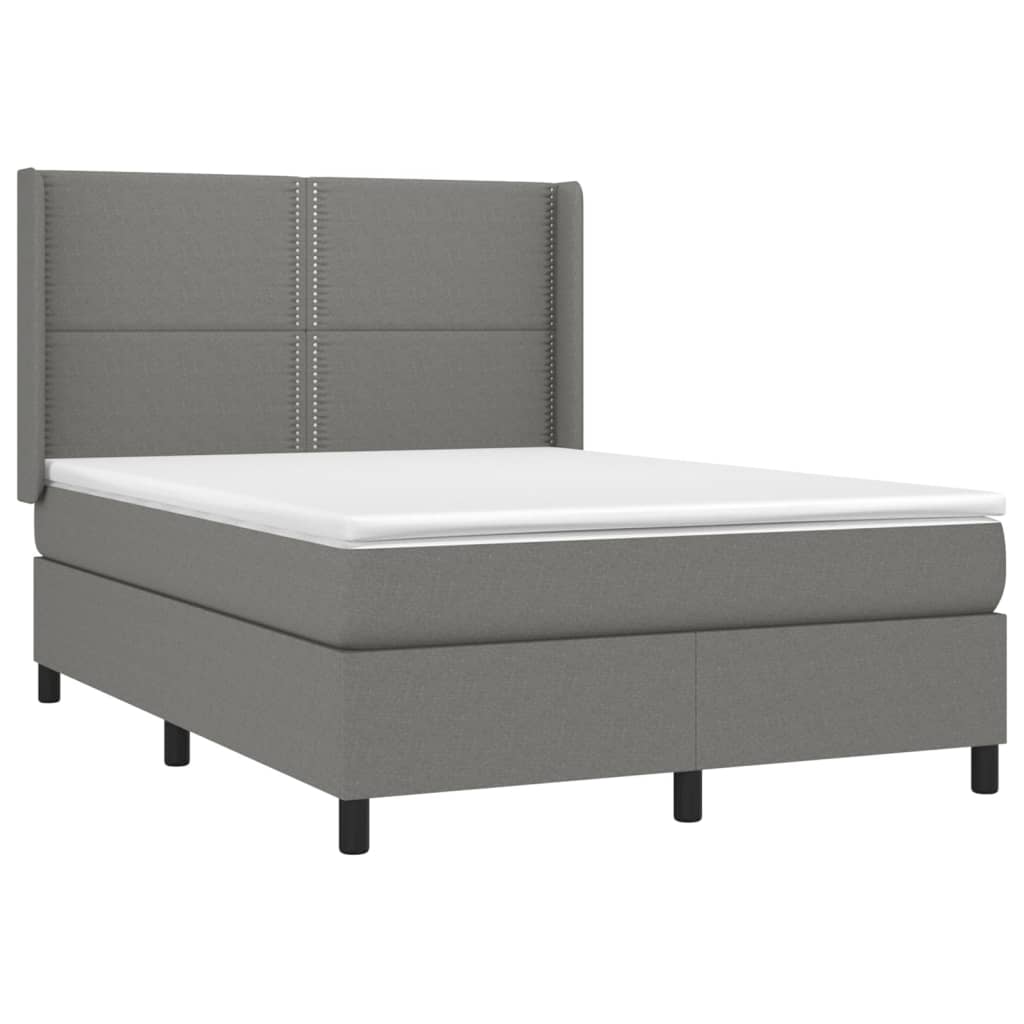 Κρεβάτι Boxspring με Στρώμα Σκούρο Γκρι 140x200 εκ Υφασμάτινο