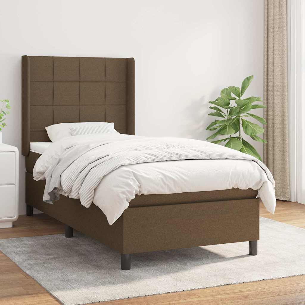 Κρεβάτι Boxspring με Στρώμα Σκούρο Καφέ 80x200 εκ. Υφασμάτινο - Pakobazaar