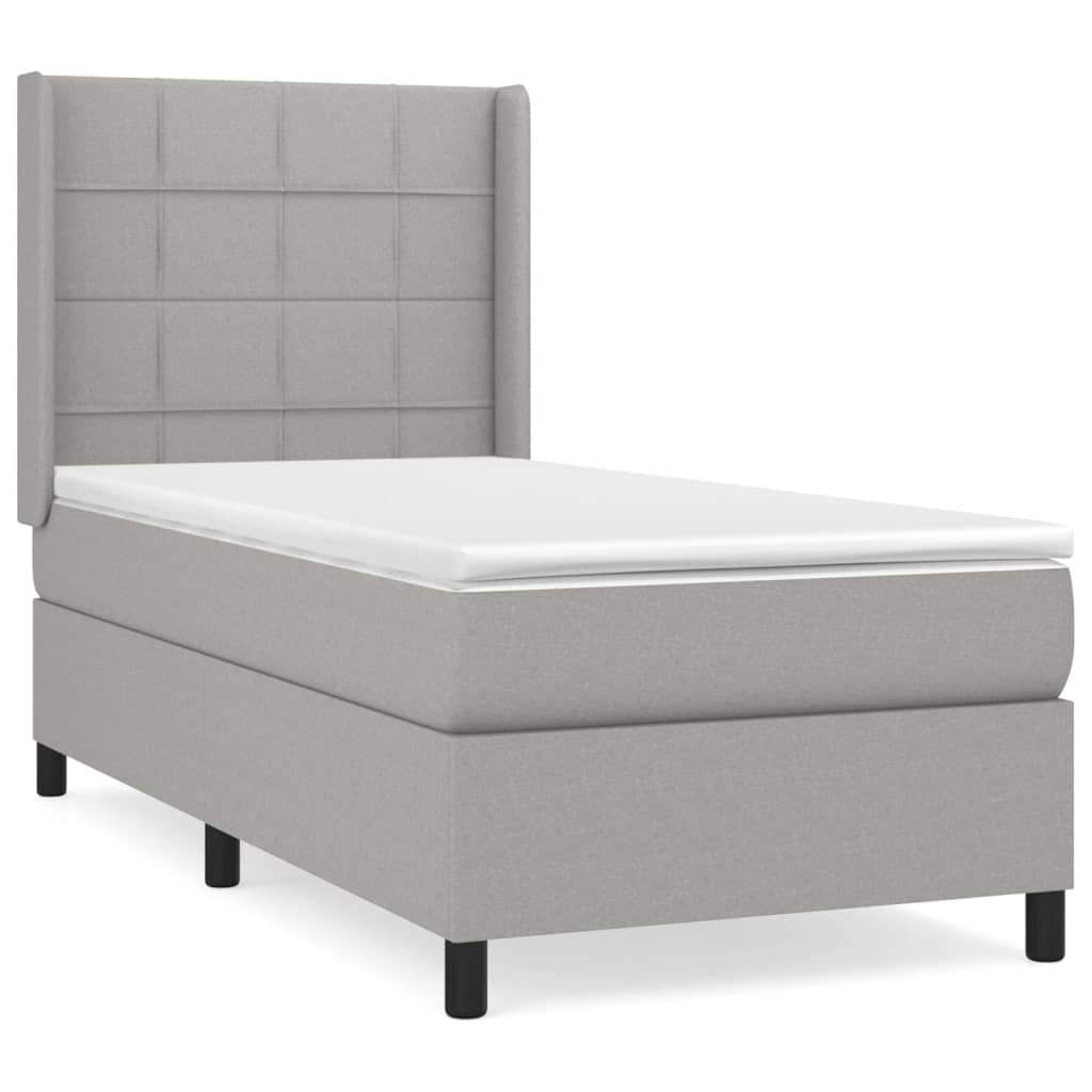 Κρεβάτι Boxspring με Στρώμα Ανοιχτό Γκρι 90x190 εκ. Υφασμάτινο