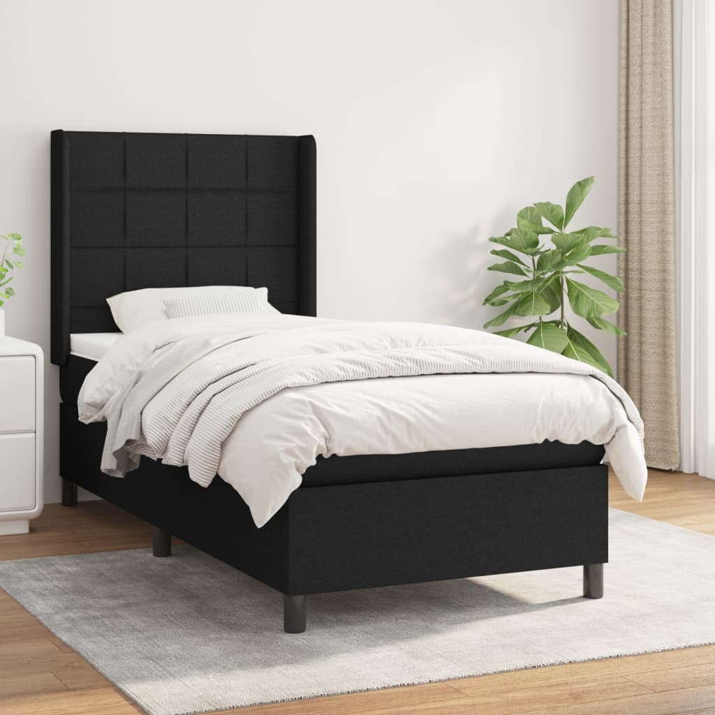 Κρεβάτι Boxspring με Στρώμα Μαύρο 90x190 εκ.Υφασμάτινο - Pakobazaar