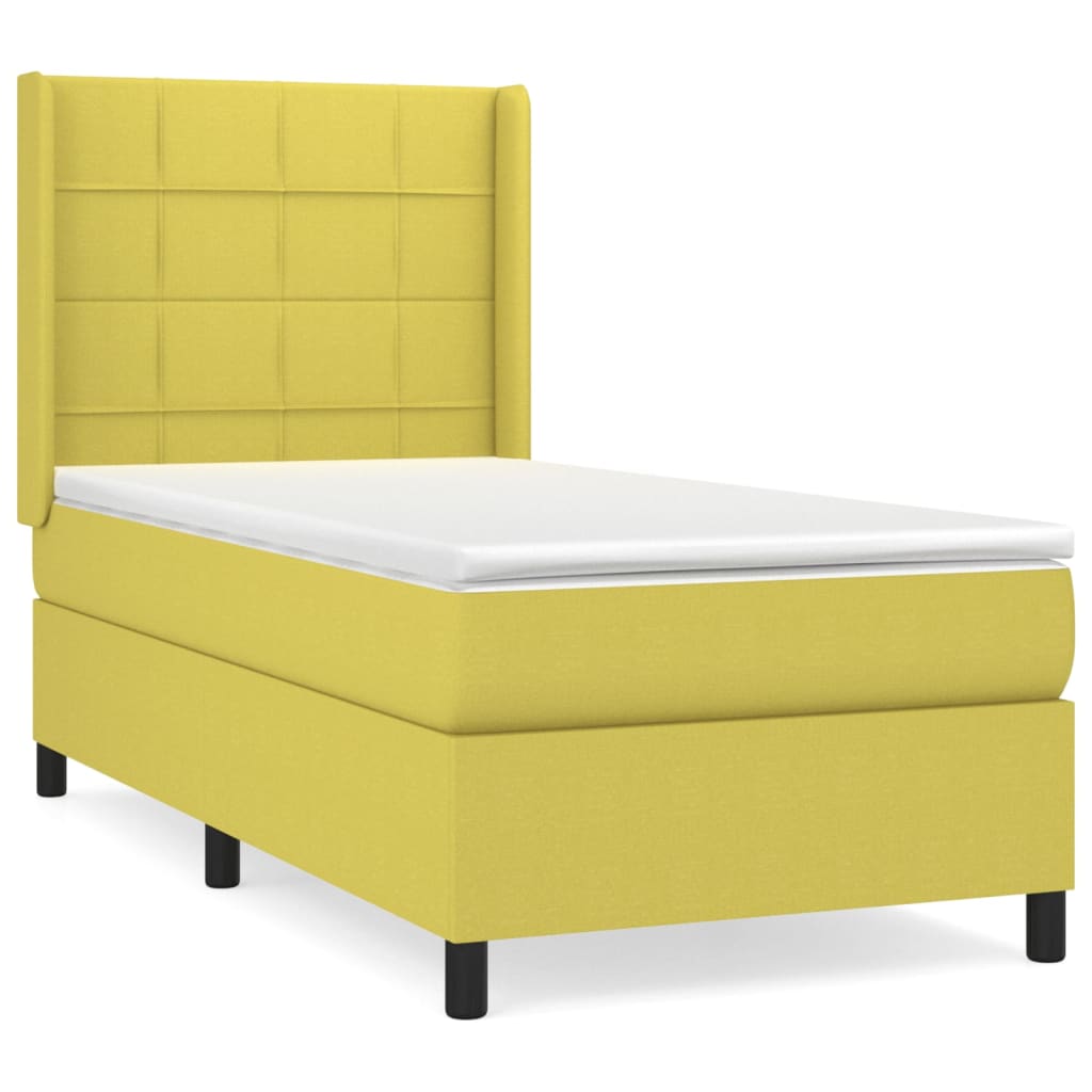 Κρεβάτι Boxspring με Στρώμα Πράσινο 90x190 εκ.Υφασμάτινο - Pakobazaar