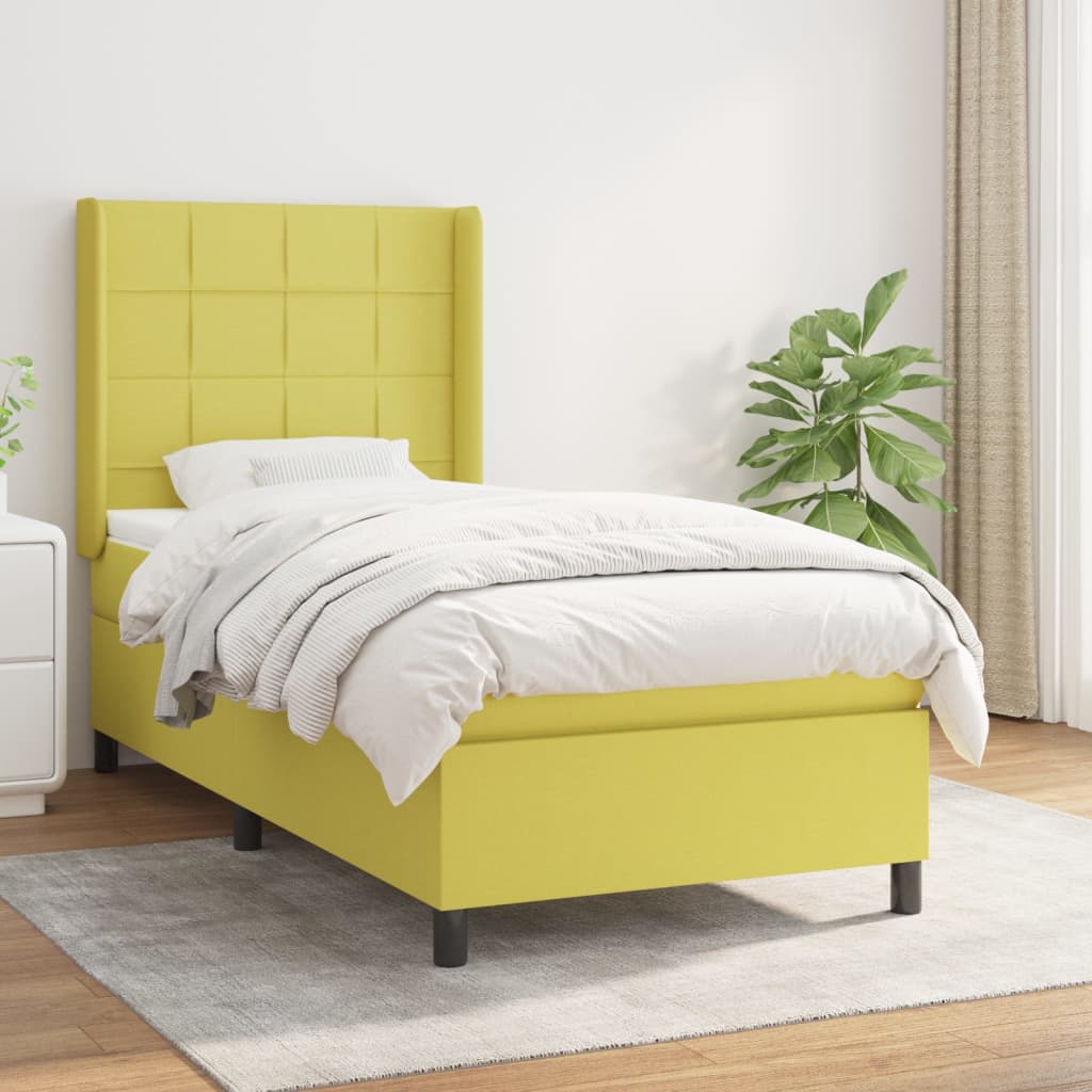 Κρεβάτι Boxspring με Στρώμα Πράσινο 90x190 εκ.Υφασμάτινο - Pakobazaar