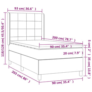 Κρεβάτι Boxspring με Στρώμα Σκούρο Καφέ 90x200 εκ. Υφασμάτινο