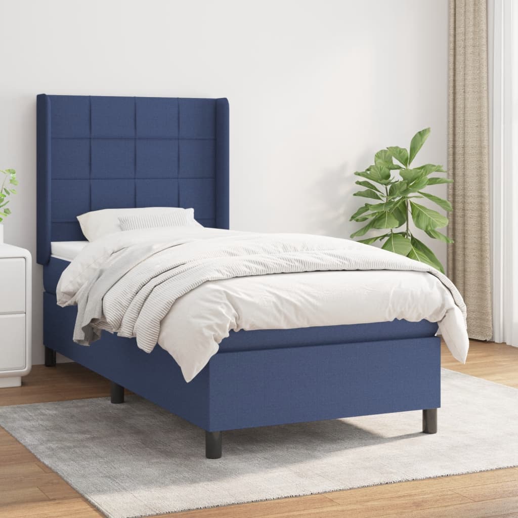 Κρεβάτι Boxspring με Στρώμα Μπλε 100 x 200 εκ. Υφασμάτινο