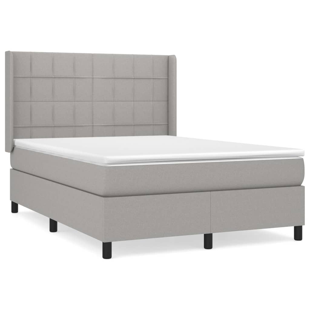 Κρεβάτι Boxspring με Στρώμα Ανοιχτό Γκρι 140x190 εκ. Υφασμάτινο