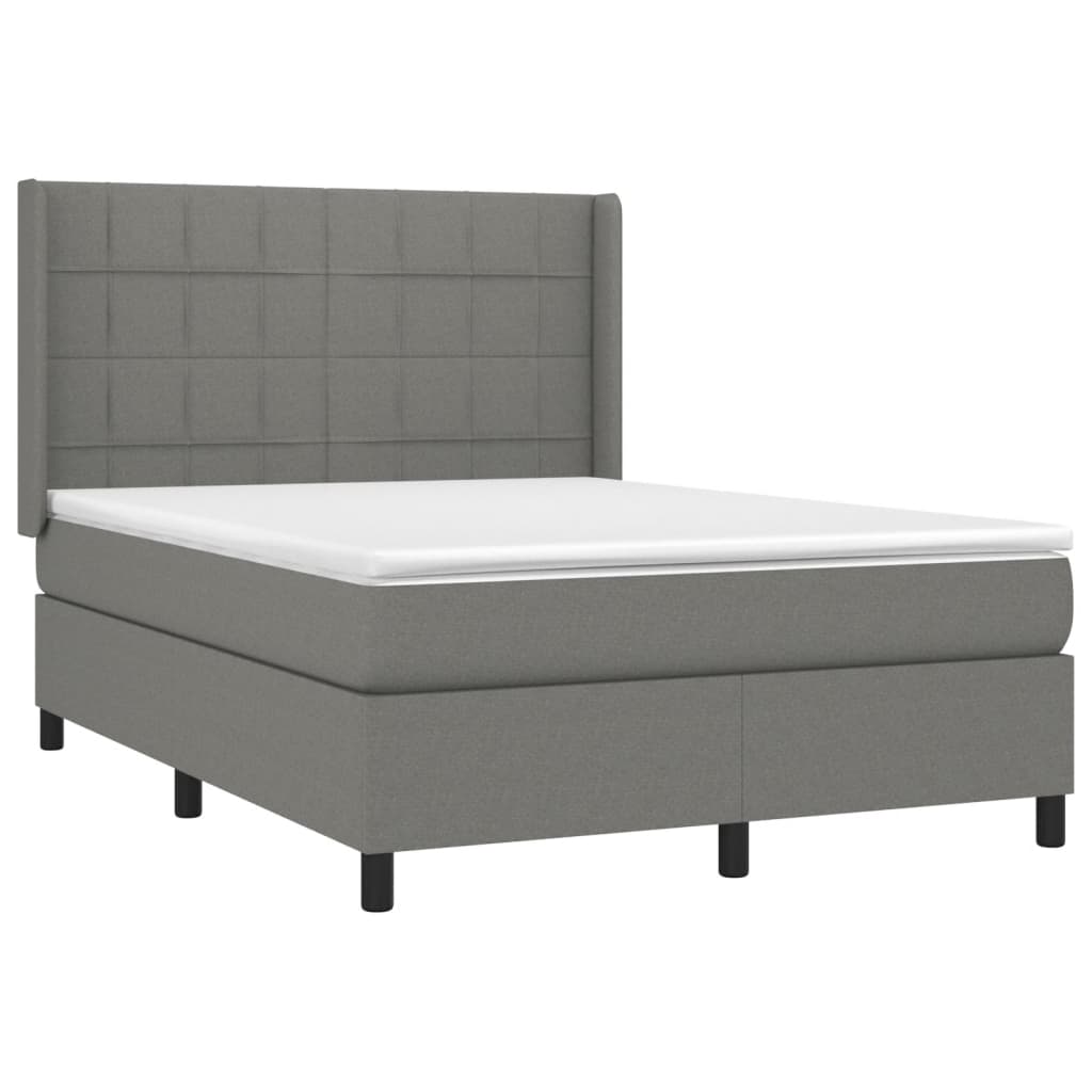 Κρεβάτι Boxspring με Στρώμα Σκούρο Γκρι 140x190 εκ. Υφασμάτινο