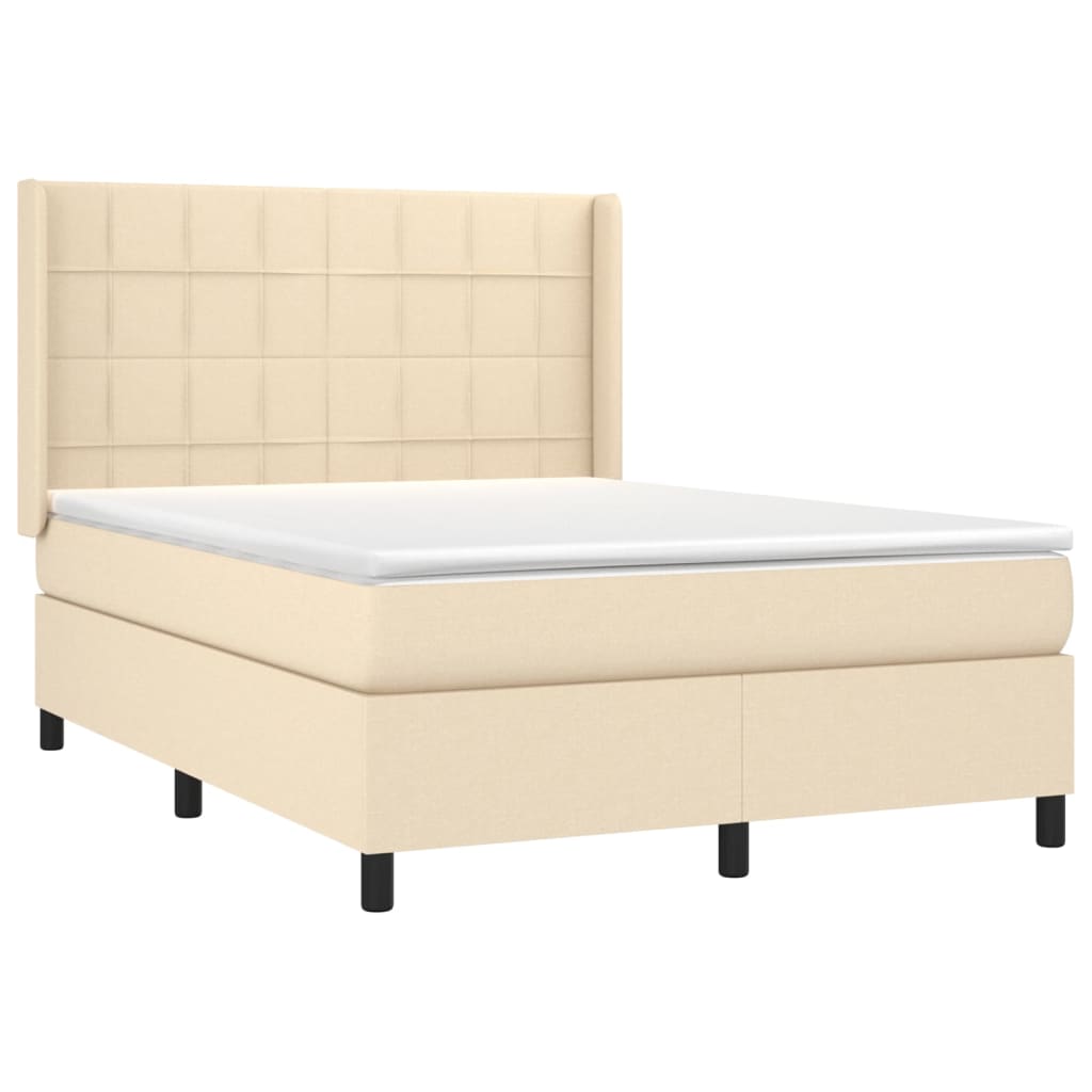 Κρεβάτι Boxspring με Στρώμα Κρεμ 140x190 εκ. Υφασμάτινο - Pakobazaar