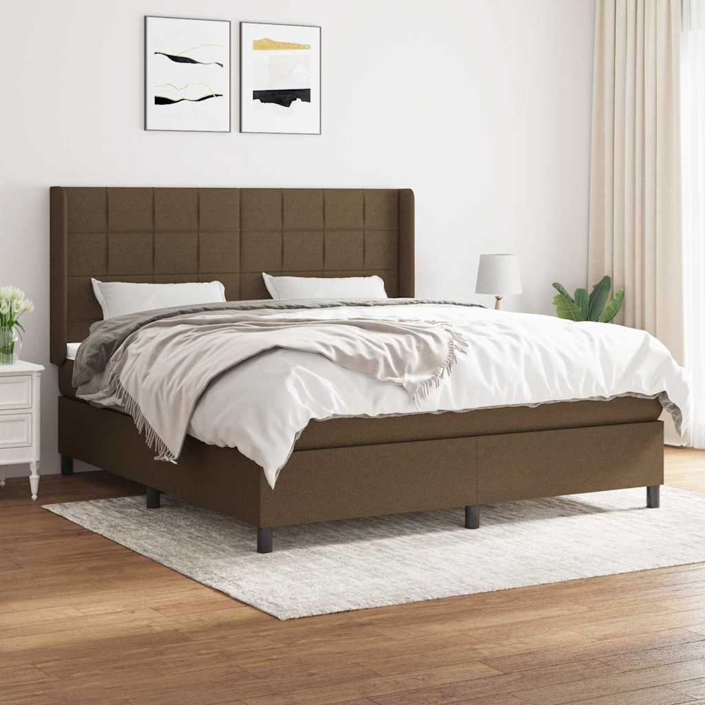 Κρεβάτι Boxspring με Στρώμα Σκούρο Καφέ 180x200 εκ Υφασμάτινο - Pakobazaar