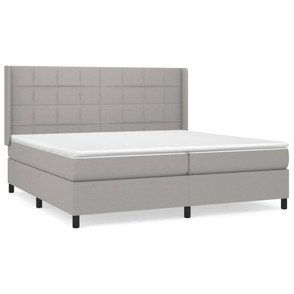 Κρεβάτι Boxspring με Στρώμα Ανοιχτό Γκρι 200x200 εκ. Υφασμάτινο