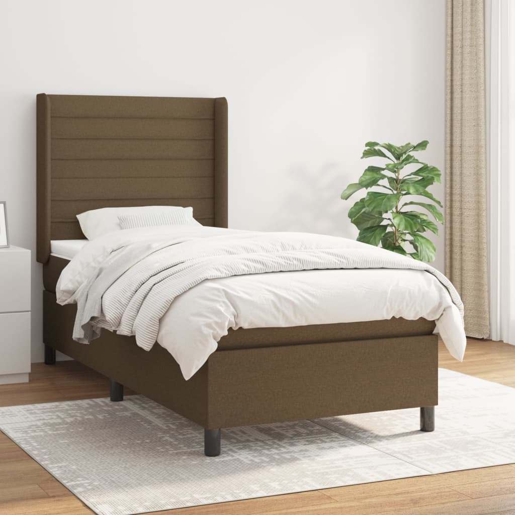 Κρεβάτι Boxspring με Στρώμα Σκούρο Καφέ 80x200 εκ. Υφασμάτινο