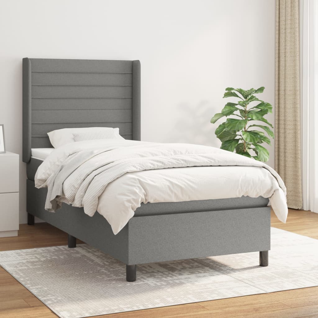 Κρεβάτι Boxspring με Στρώμα Σκούρο Γκρι 90x200 εκ. Υφασμάτινο - Pakobazaar