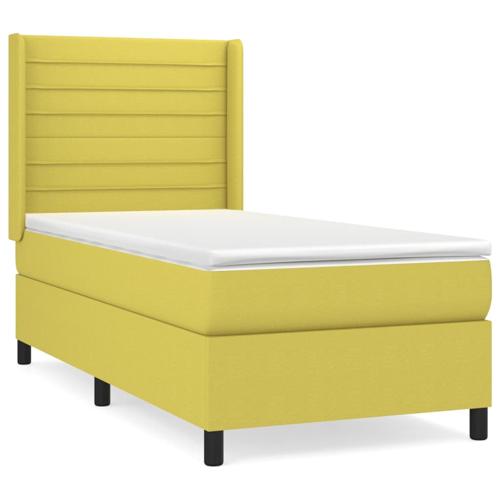 Κρεβάτι Boxspring με Στρώμα Πράσινο 90x200 εκ. Υφασμάτινο
