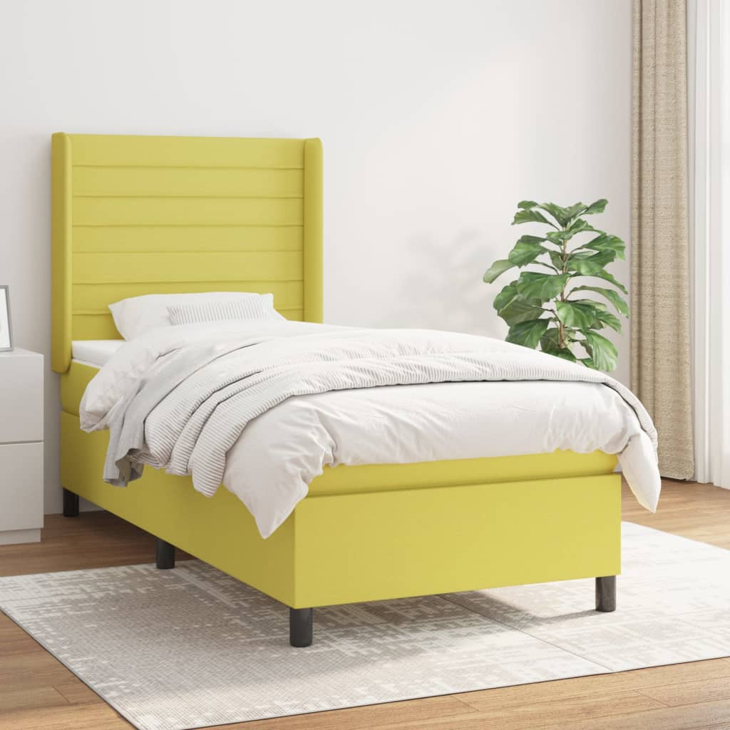 Κρεβάτι Boxspring με Στρώμα Πράσινο 90x200 εκ. Υφασμάτινο