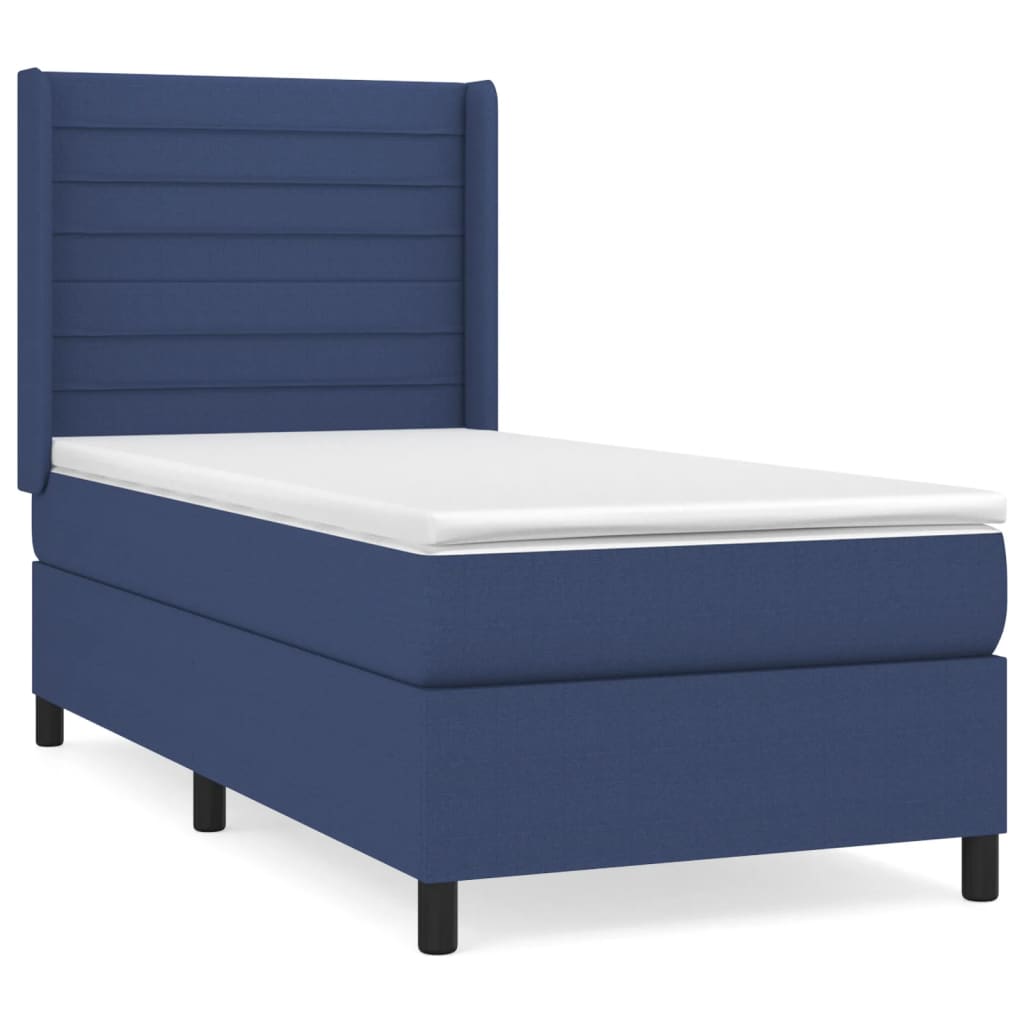 Κρεβάτι Boxspring με Στρώμα Μπλε 100 x 200 εκ. Υφασμάτινο