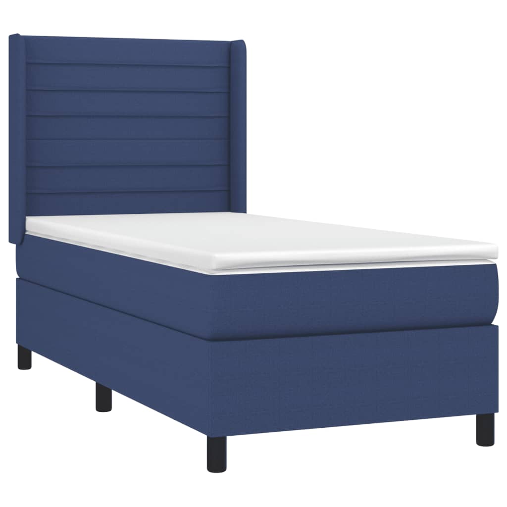 Κρεβάτι Boxspring με Στρώμα Μπλε 100 x 200 εκ. Υφασμάτινο