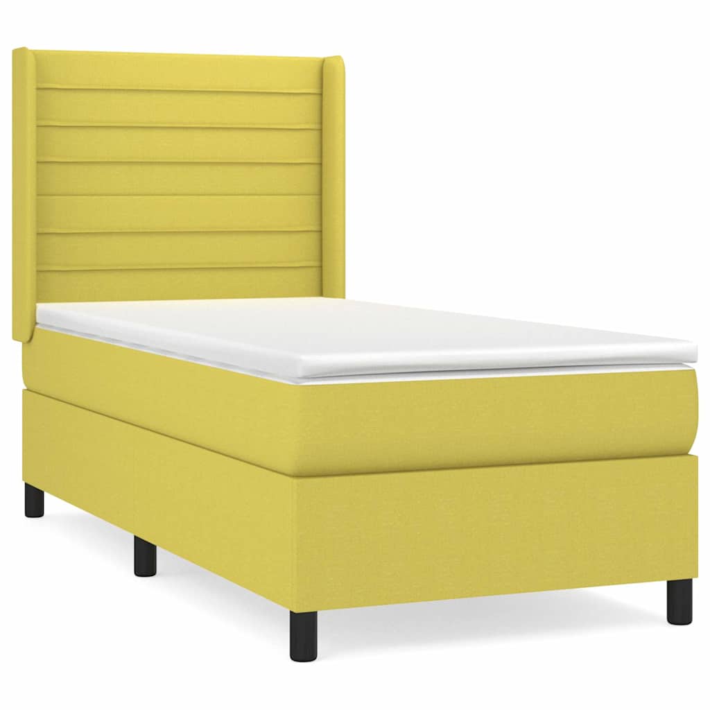 Κρεβάτι Boxspring με Στρώμα Πράσινο 100 x 200 εκ. Υφασμάτινο - Pakobazaar