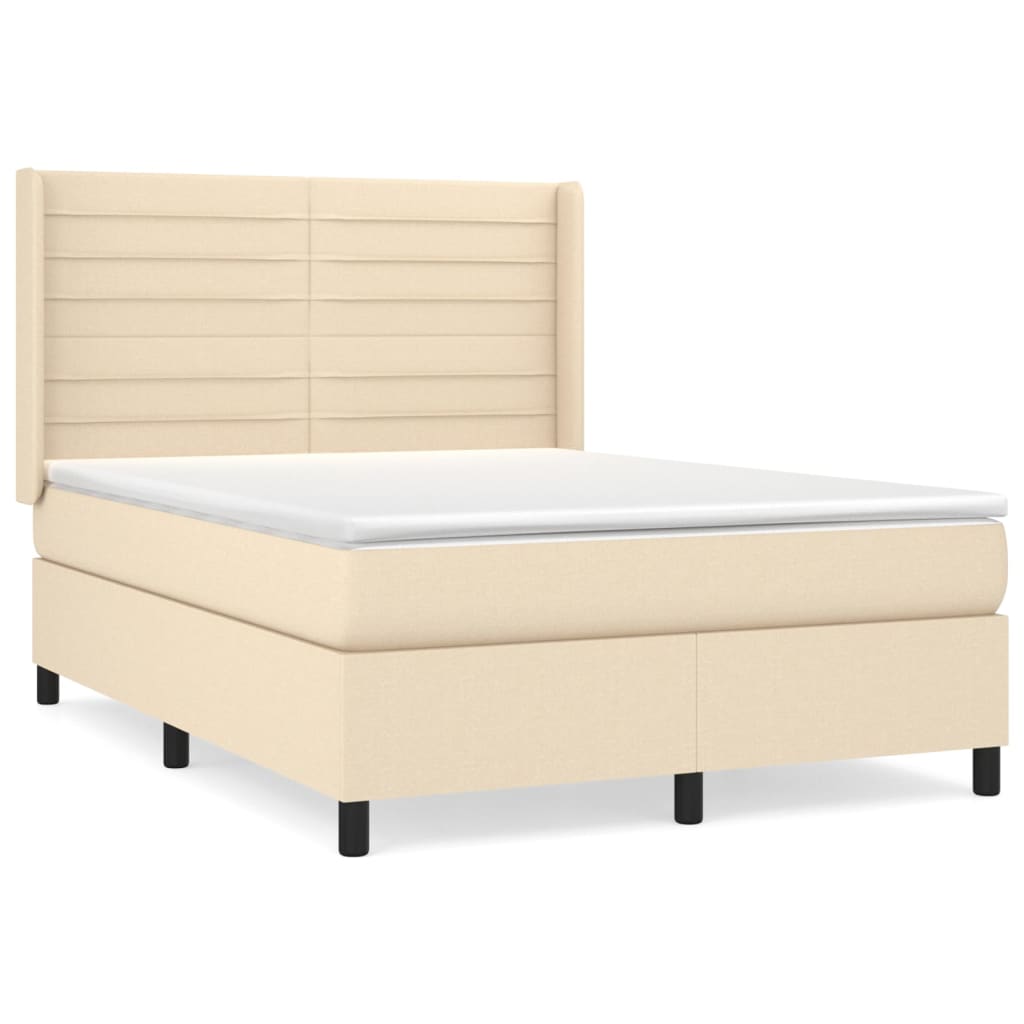 Κρεβάτι Boxspring με Στρώμα Κρεμ 140x190 εκ. Υφασμάτινο - Pakobazaar