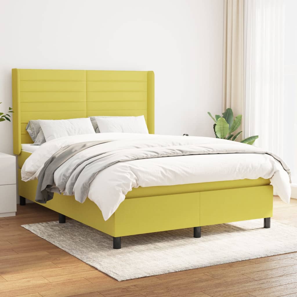Κρεβάτι Boxspring με Στρώμα Πράσινο 140x190 εκ. Υφασμάτινο