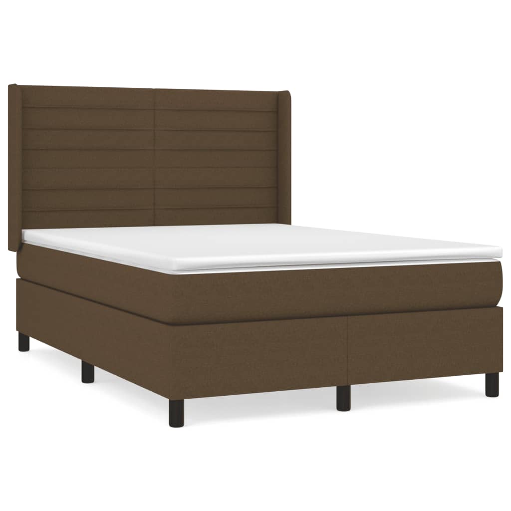 Κρεβάτι Boxspring με Στρώμα Σκούρο Καφέ 140x200 εκ Υφασμάτινο