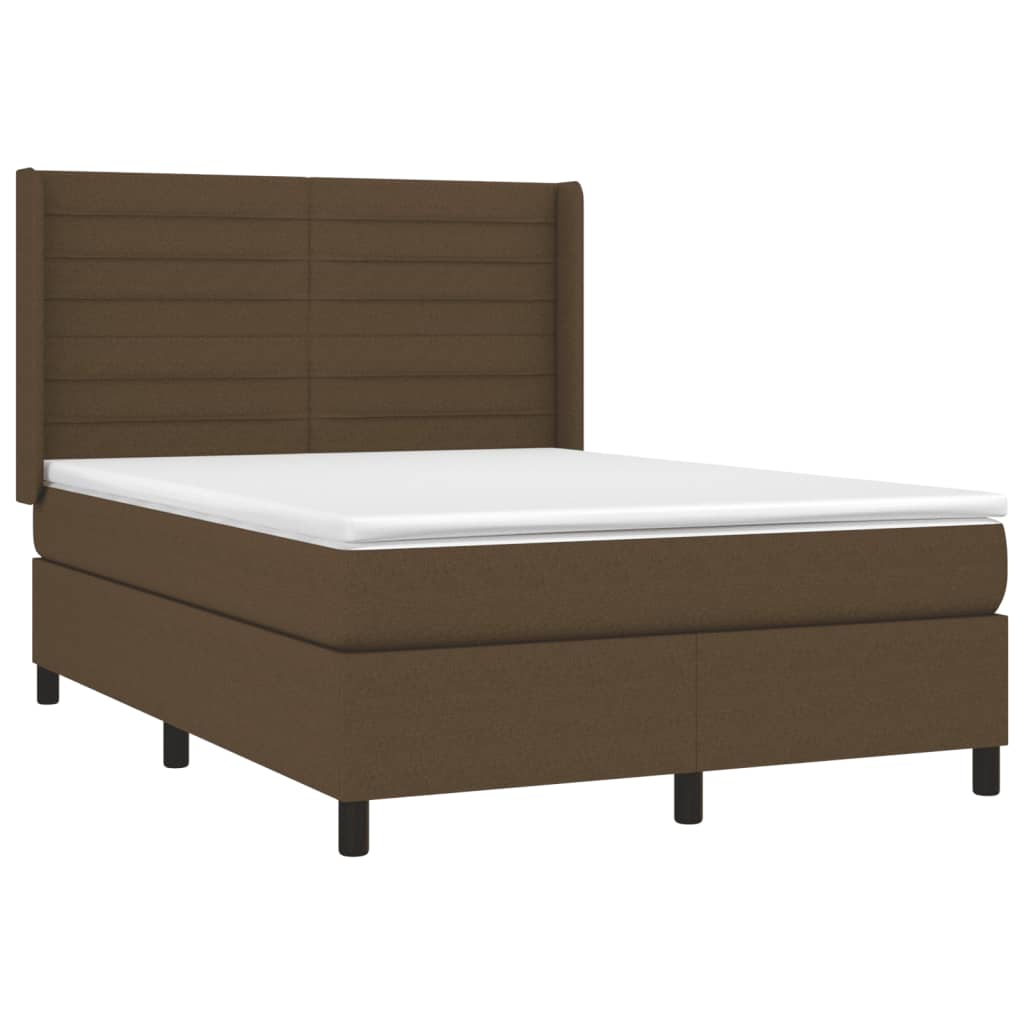 Κρεβάτι Boxspring με Στρώμα Σκούρο Καφέ 140x200 εκ Υφασμάτινο