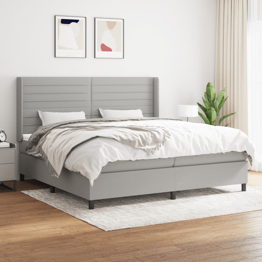 Κρεβάτι Boxspring με Στρώμα Ανοιχτό Γκρι 200x200 εκ. Υφασμάτινο