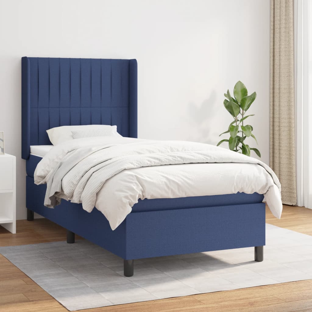Κρεβάτι Boxspring με Στρώμα Μπλε 80x200 εκ. Υφασμάτινο