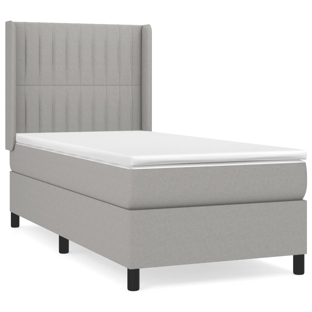 Κρεβάτι Boxspring με Στρώμα Ανοιχτό Γκρι 90x190 εκ. Υφασμάτινο
