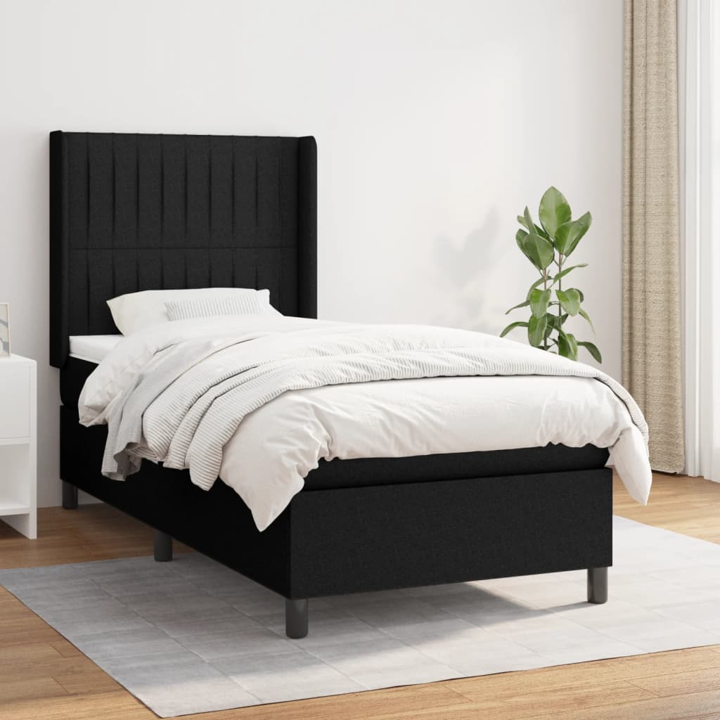 Κρεβάτι Boxspring με Στρώμα Μαύρο 90x190 εκ.Υφασμάτινο - Pakobazaar