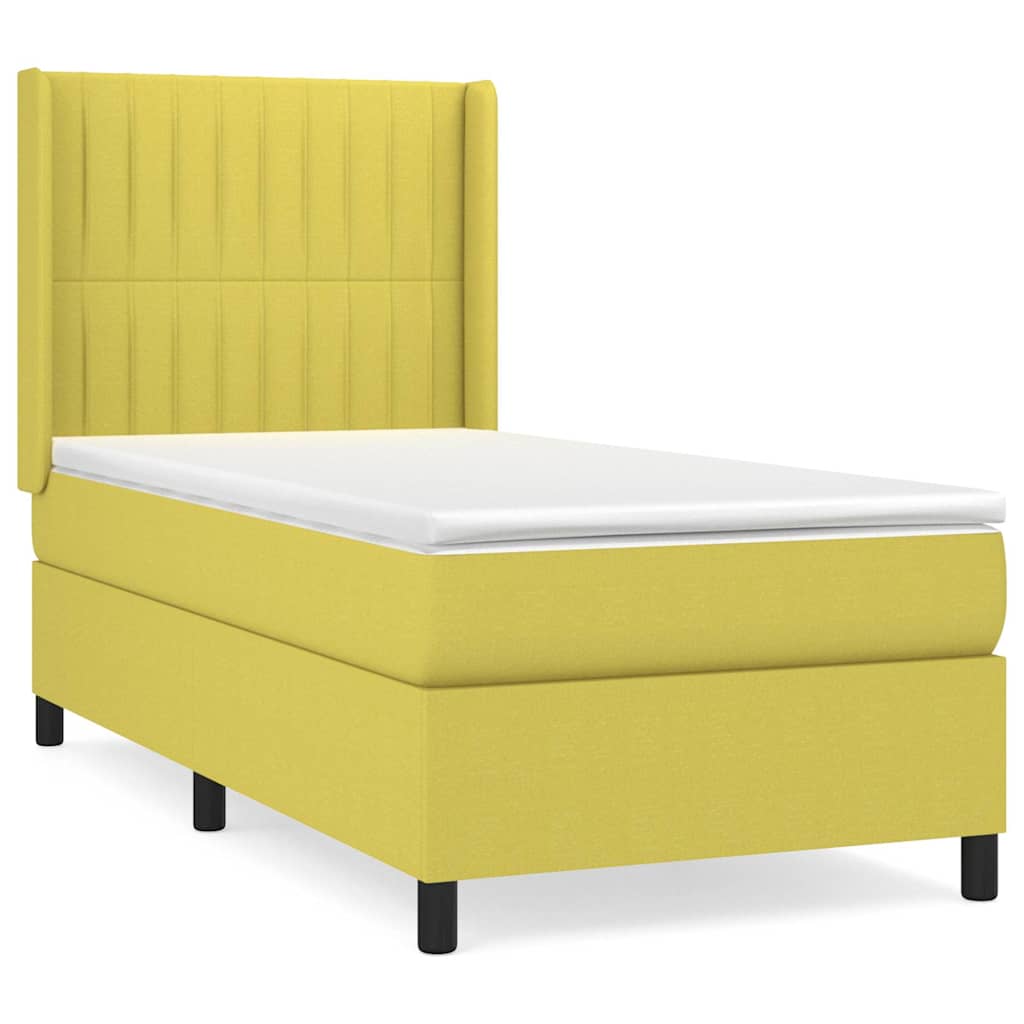 Κρεβάτι Boxspring με Στρώμα Πράσινο 90x190 εκ.Υφασμάτινο - Pakobazaar