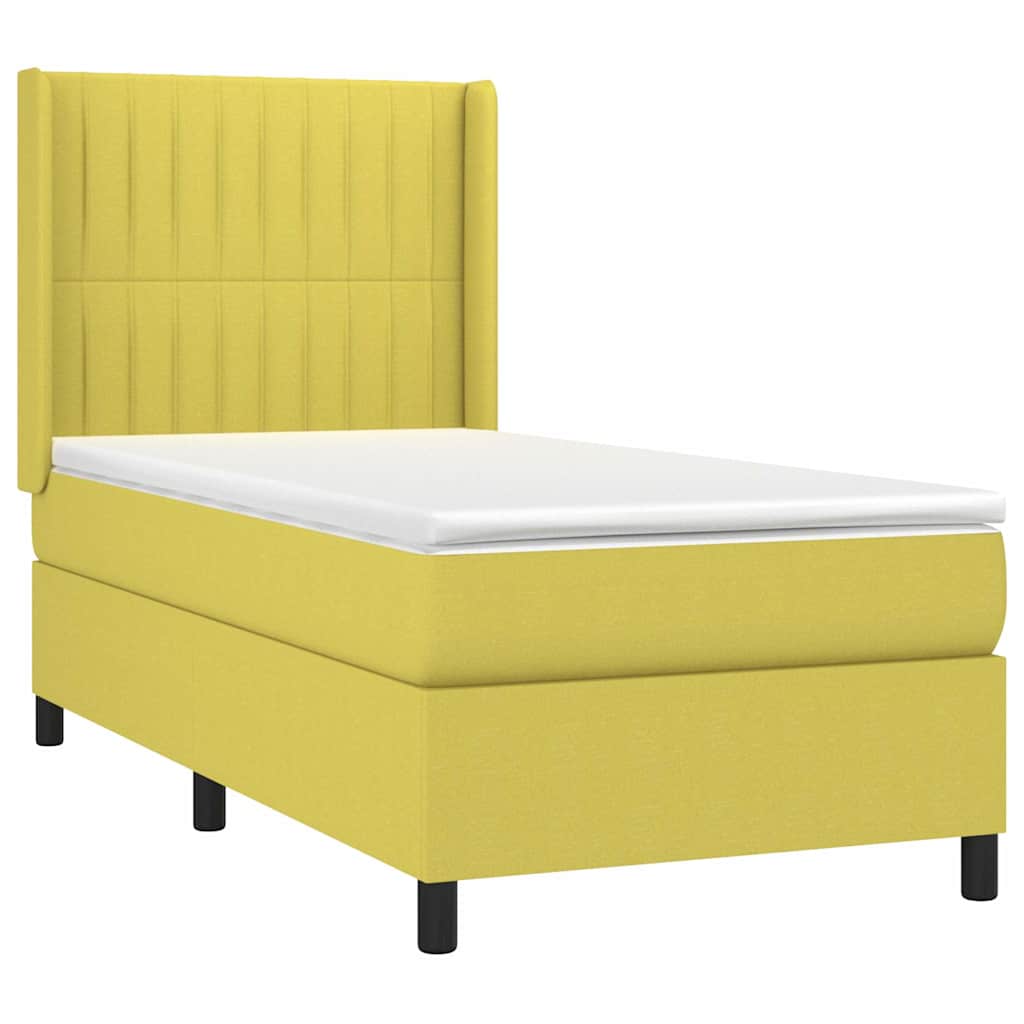 Κρεβάτι Boxspring με Στρώμα Πράσινο 90x190 εκ.Υφασμάτινο - Pakobazaar