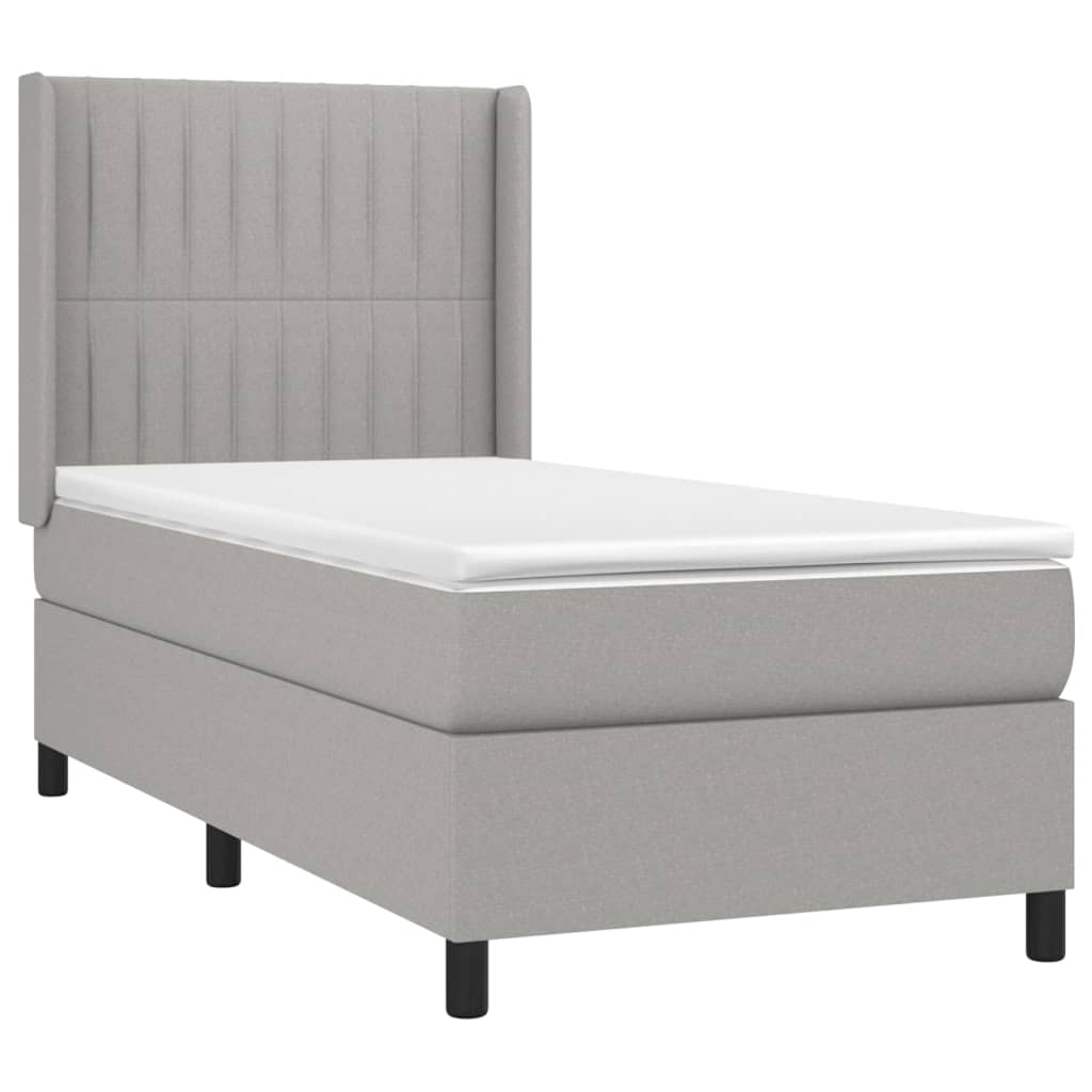 Κρεβάτι Boxspring με Στρώμα Ανοιχτό Γκρι 90x200 εκ. Υφασμάτινο