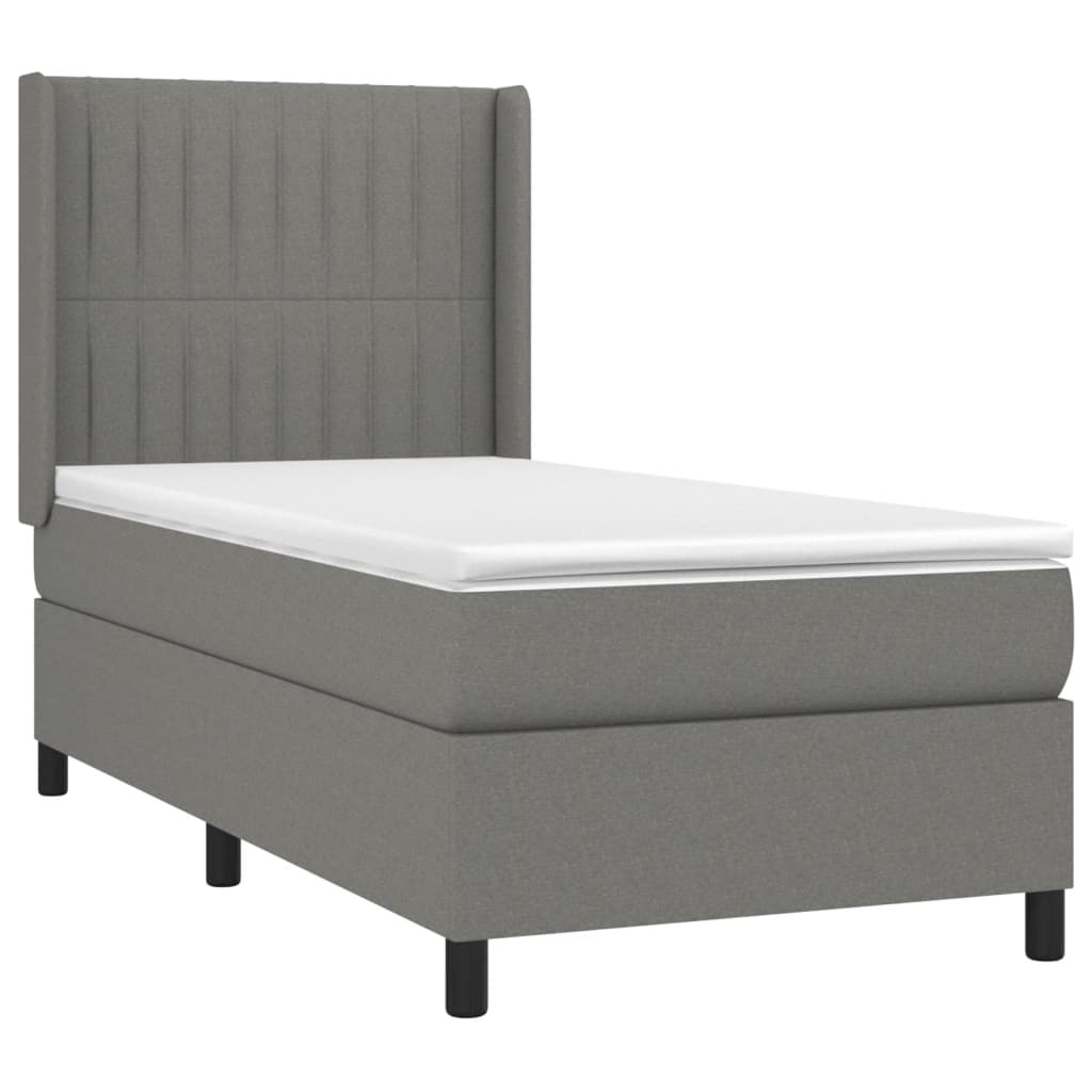 Κρεβάτι Boxspring με Στρώμα Σκούρο Γκρι 90x200 εκ. Υφασμάτινο