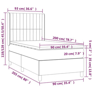 Κρεβάτι Boxspring με Στρώμα Σκούρο Γκρι 90x200 εκ. Υφασμάτινο