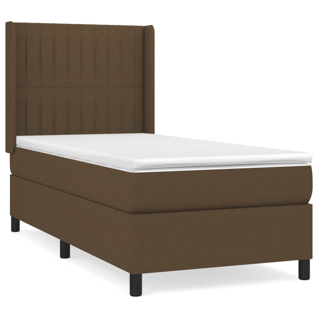 Κρεβάτι Boxspring με Στρώμα Σκούρο Καφέ 90x200 εκ. Υφασμάτινο