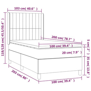 Κρεβάτι Boxspring με Στρώμα Ανοιχτό Γκρι 100x200 εκ. Υφασμάτινο