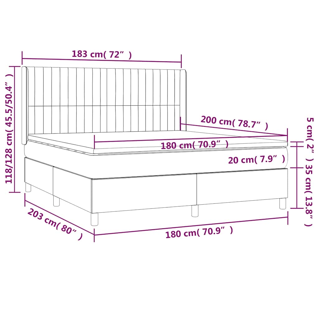 Κρεβάτι Boxspring με Στρώμα Κρεμ 180x200 εκ. Υφασμάτινο - Pakobazaar