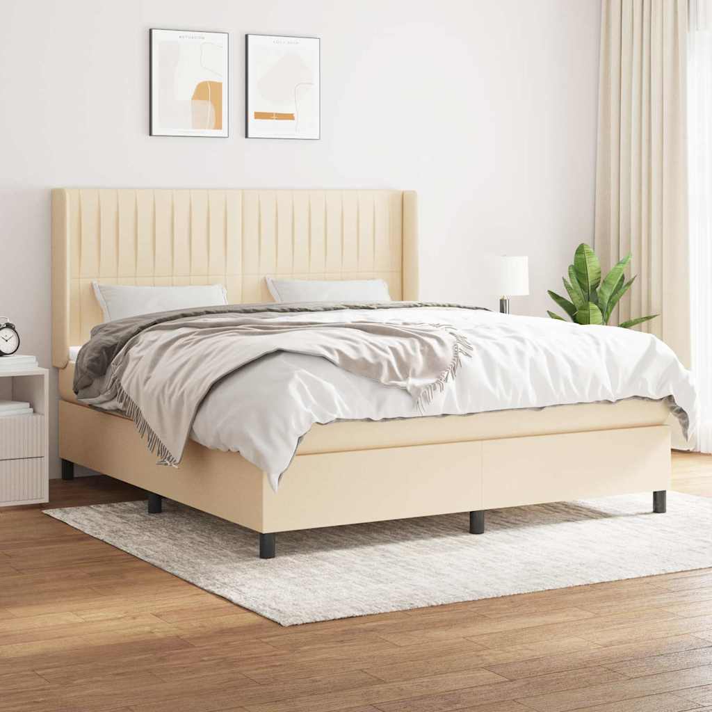 Κρεβάτι Boxspring με Στρώμα Κρεμ 180x200 εκ. Υφασμάτινο - Pakobazaar