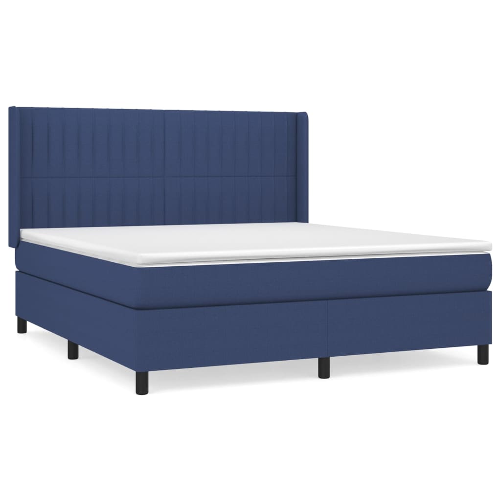 Κρεβάτι Boxspring με Στρώμα Μπλε 180x200 εκ. Υφασμάτινο