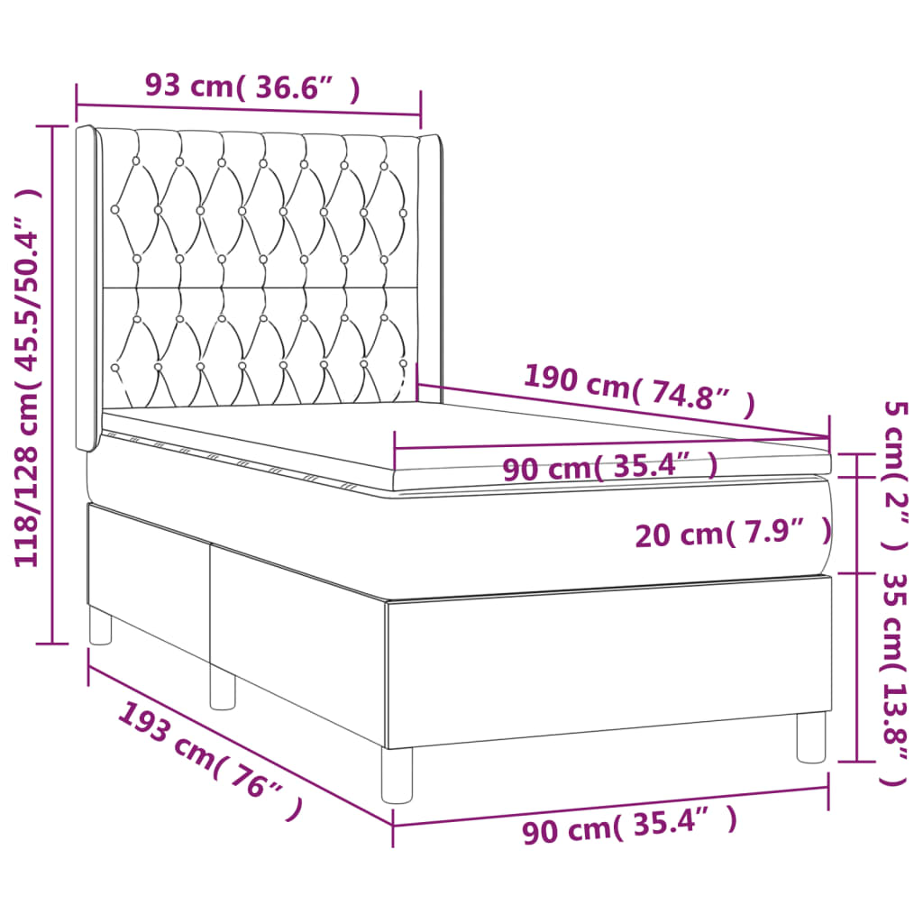 Κρεβάτι Boxspring με Στρώμα Μπλε 90x190 εκ.Υφασμάτινο