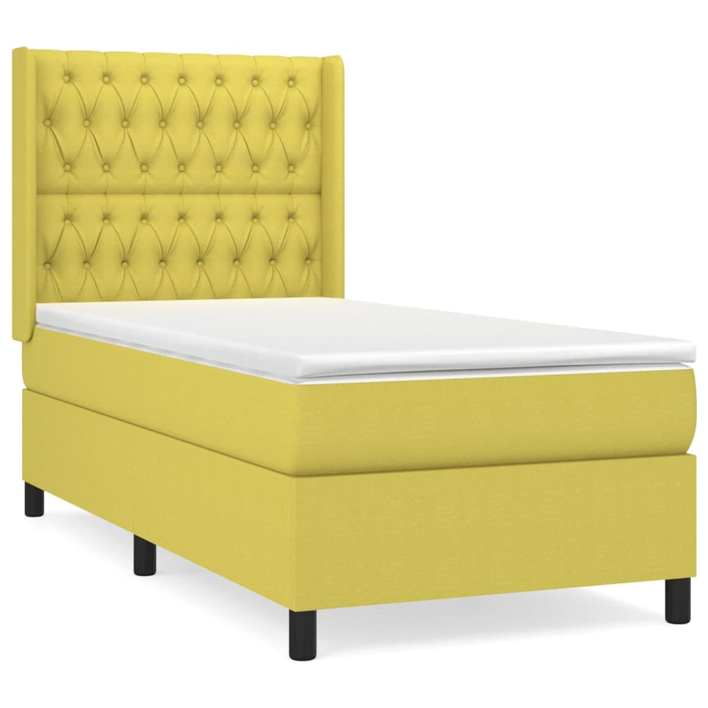 Κρεβάτι Boxspring με Στρώμα Πράσινο 90x190 εκ.Υφασμάτινο