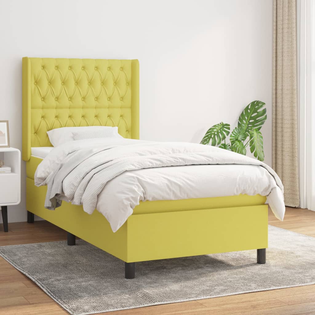 Κρεβάτι Boxspring με Στρώμα Πράσινο 90x190 εκ.Υφασμάτινο