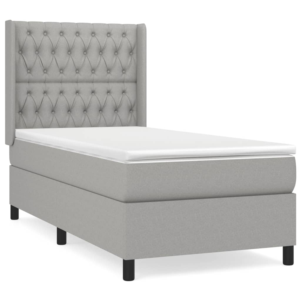 Κρεβάτι Boxspring με Στρώμα Ανοιχτό Γκρι 90x200 εκ. Υφασμάτινο - Pakobazaar