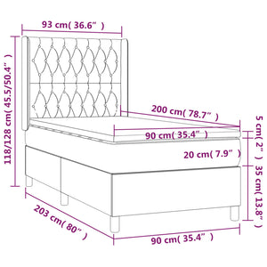 Κρεβάτι Boxspring με Στρώμα Σκούρο Γκρι 90x200 εκ. Υφασμάτινο