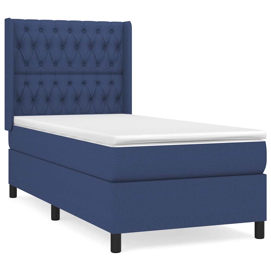 Κρεβάτι Boxspring με Στρώμα Μπλε 100 x 200 εκ. Υφασμάτινο