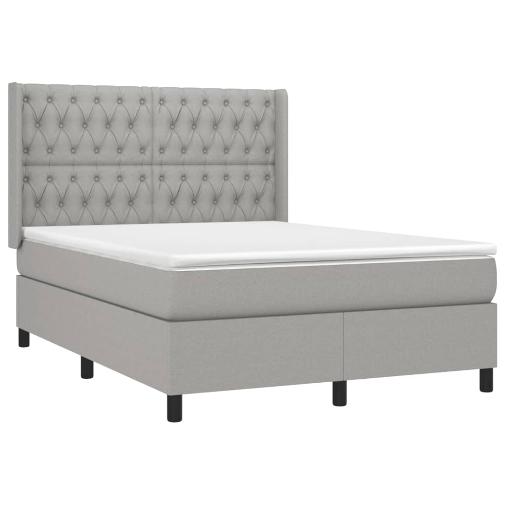 Κρεβάτι Boxspring με Στρώμα Ανοιχτό Γκρι 140x190 εκ. Υφασμάτινο